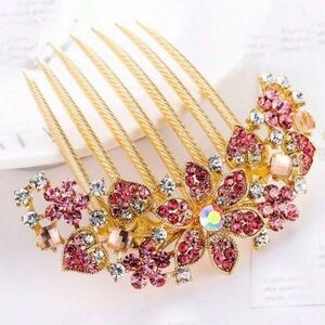 Elegant Gold and Pink Floral Hair Comb